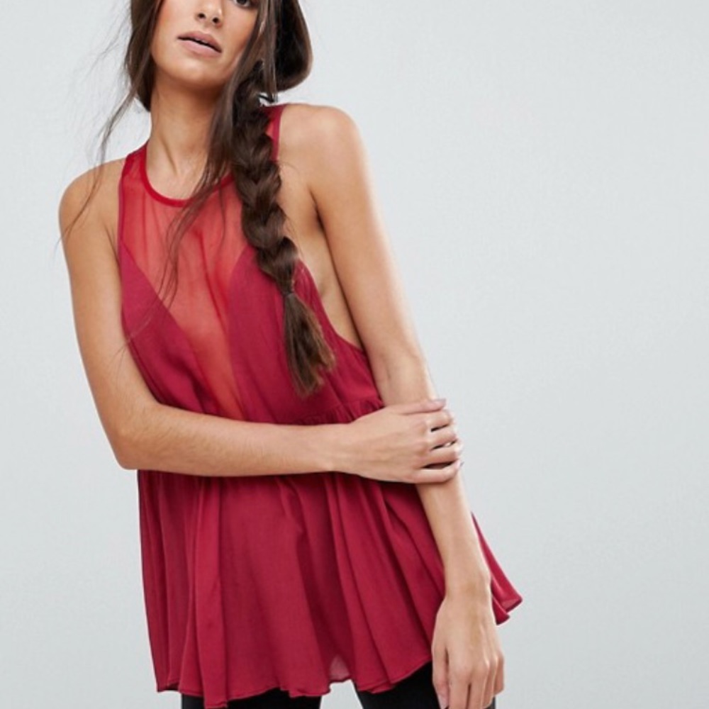 Free People Black Marble Cami Tank in raspberry